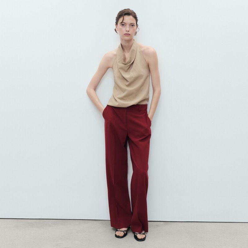 MANGO - Pantalón Recto Mujer Tiro medio Mango