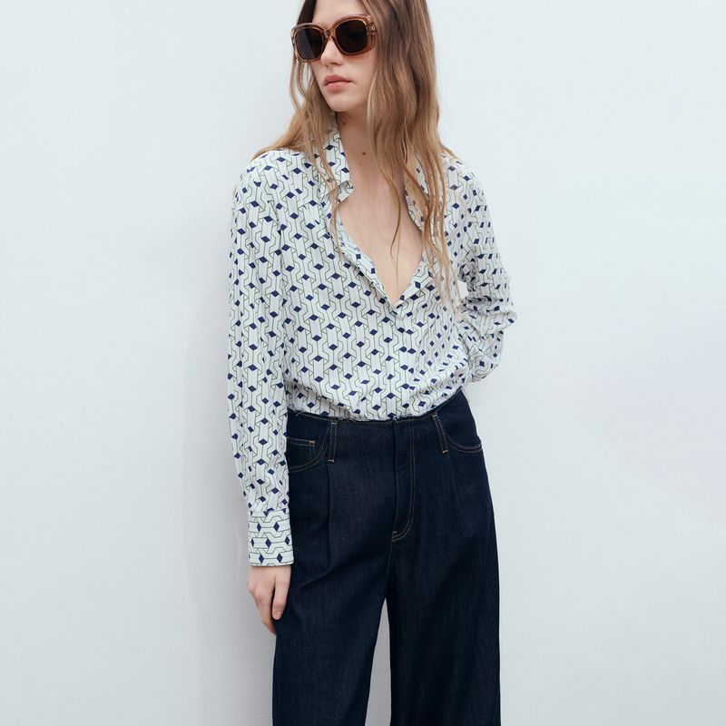 MANGO - Camisa Mujer con Estampado Manga larga Mango