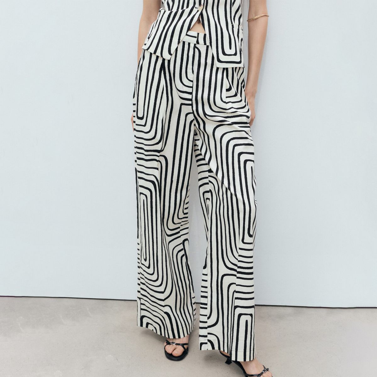 MANGO - Pantalón Recto Mujer Tiro medio con Estampado Mango