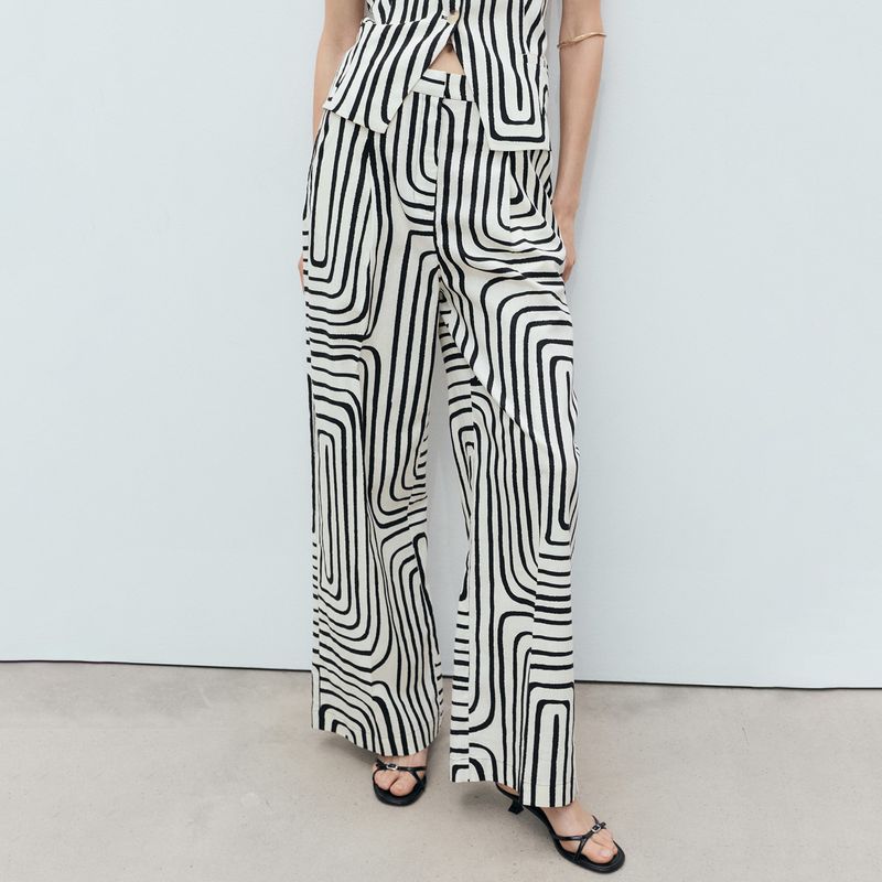 MANGO - Pantalón Recto Mujer Tiro medio con Estampado Mango