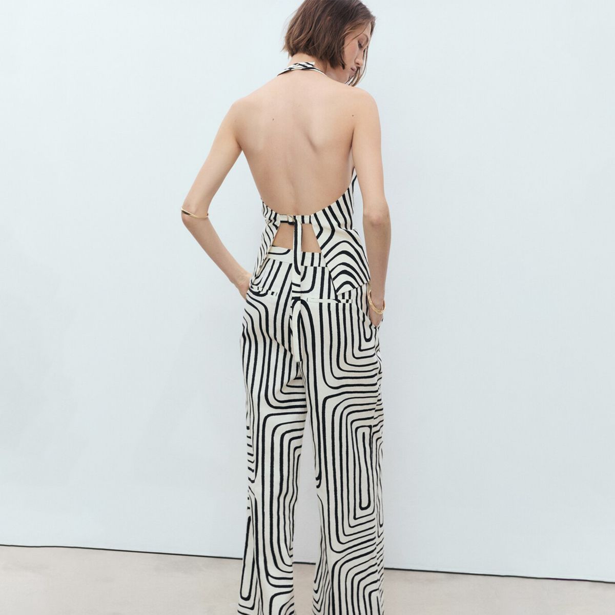 MANGO - Pantalón Recto Mujer Tiro medio con Estampado Mango