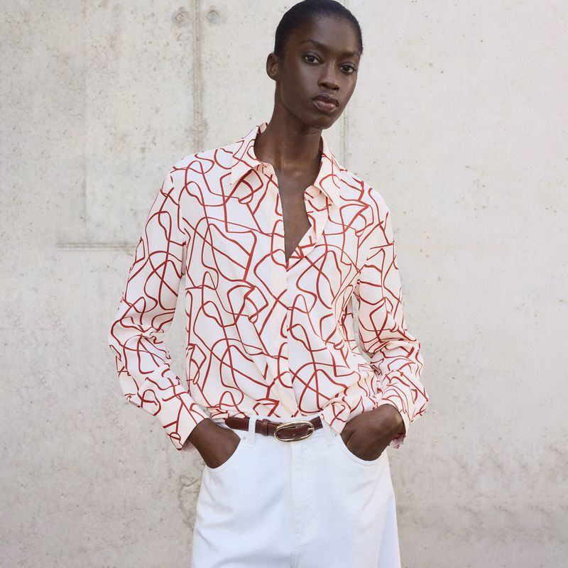 MANGO - Camisa Mujer con Estampado Manga larga Mango