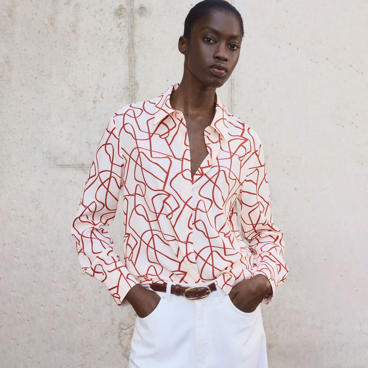 MANGO - Camisa Mujer con Estampado Manga larga Mango