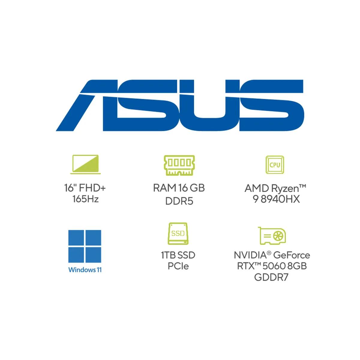 ASUS - Portátil Gamer ROG Strix G16 | GeForce RTX 5060 | AMD Ryzen 9 | 16GB de RAM | 1TB SSD de almacenamiento | Windows 11 | 16 Pulgadas | G614PM-RV010W | Computador Portátil Gamer