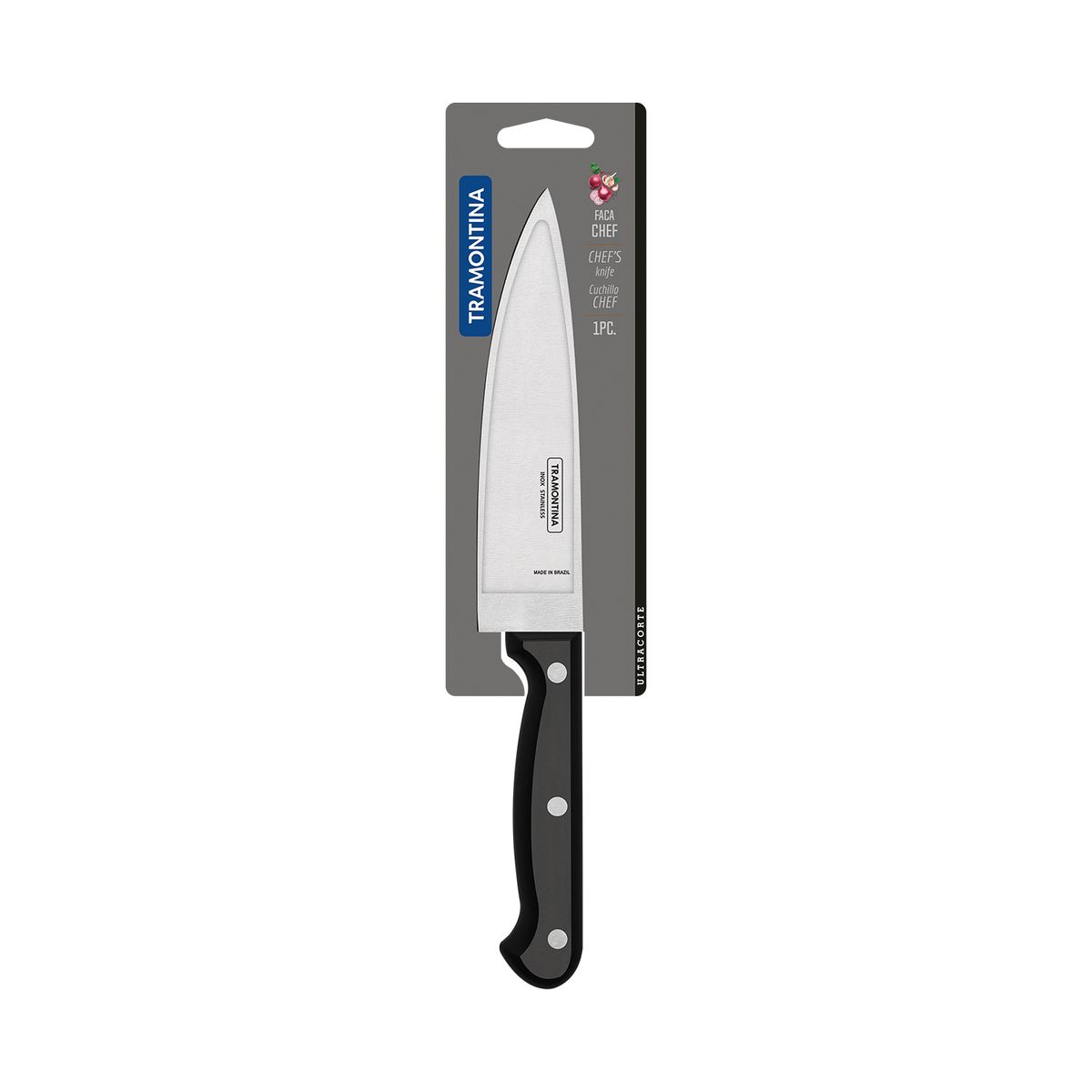 TRAMONTINA - Cuchillo 6" de chef Tramontina Ultracorte de acero inoxidable y mango de polipropileno negro