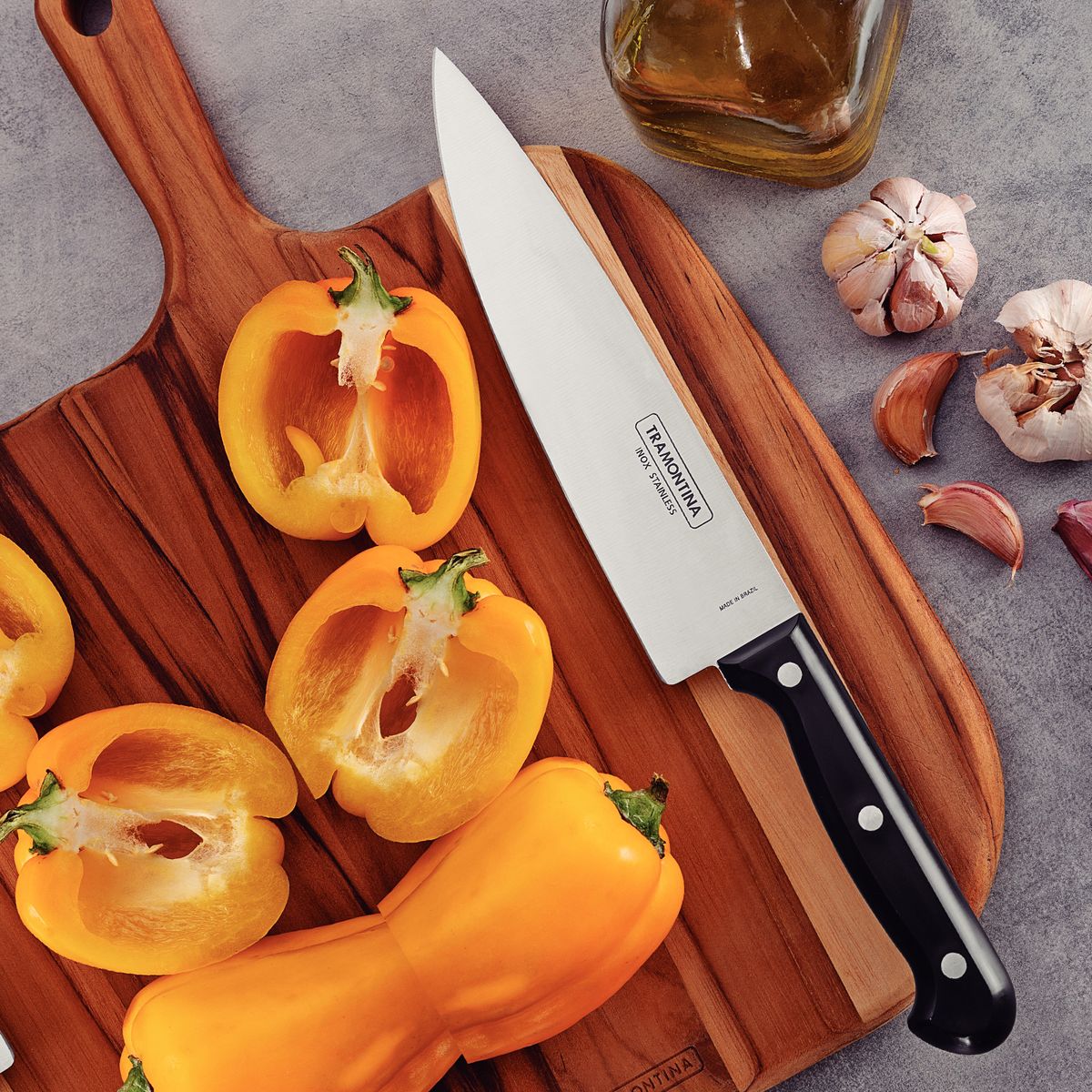 TRAMONTINA - Cuchillo 8" de chef Tramontina Ultracorte de acero inoxidable y mango de polipropileno negro