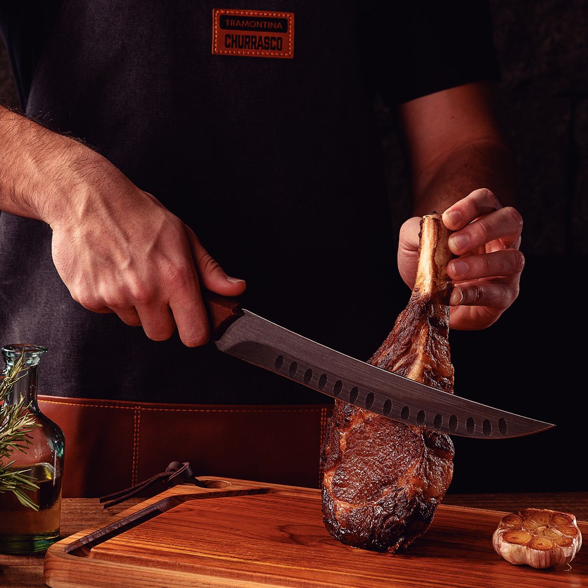 TRAMONTINA - Cuchillo 10" para carne Tramontina Churrasco Black de acero inoxidable y mango de madera