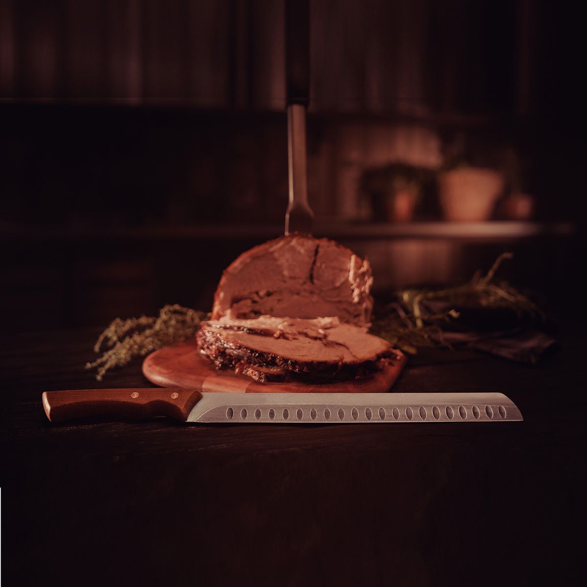 TRAMONTINA - Cuchillo 12" Rebanador Tramontina Churrasco Black de acero inoxidable y mango de madera