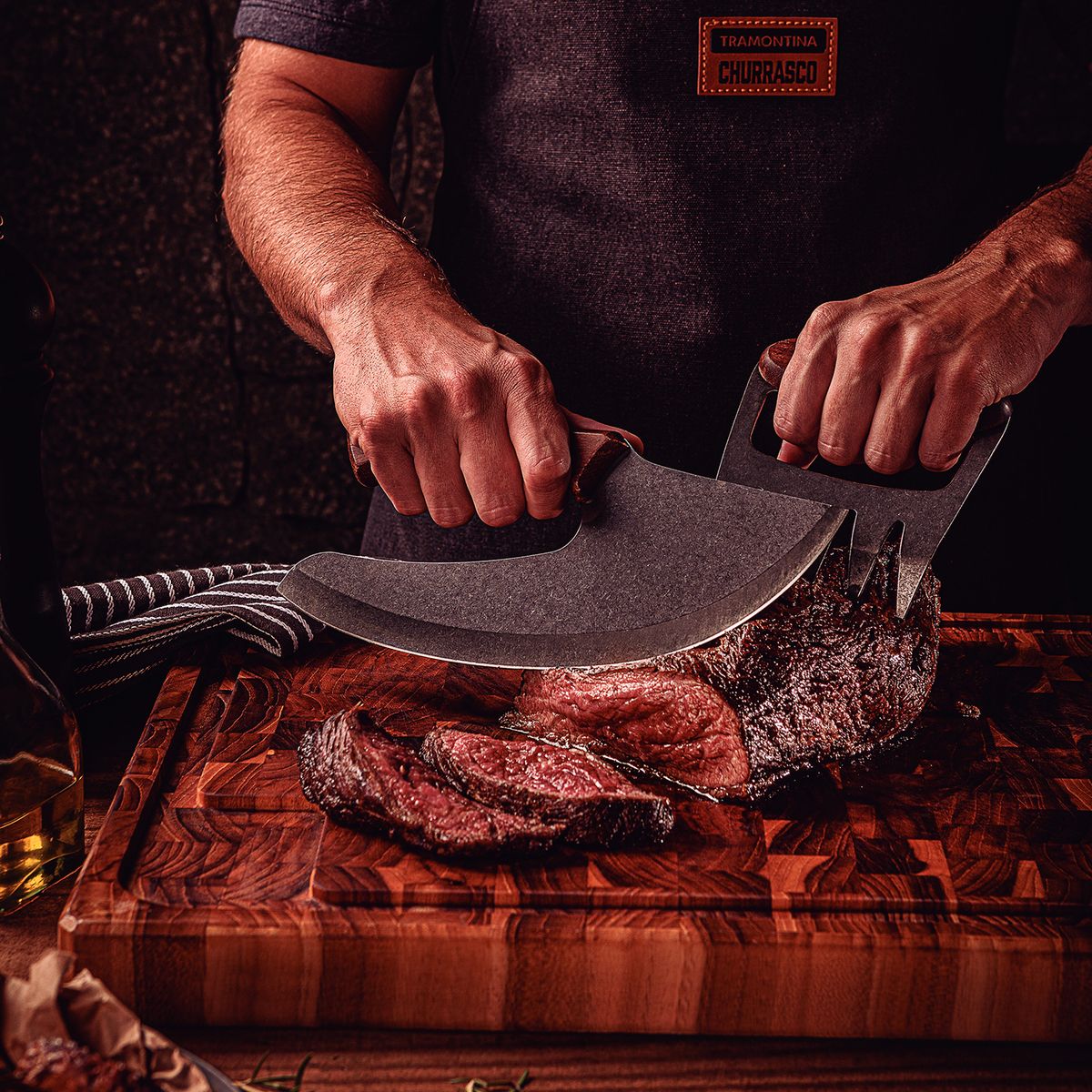TRAMONTINA - Cortador Multiuso Tramontina Churrasco Black de acero inoxidable y mango de madera