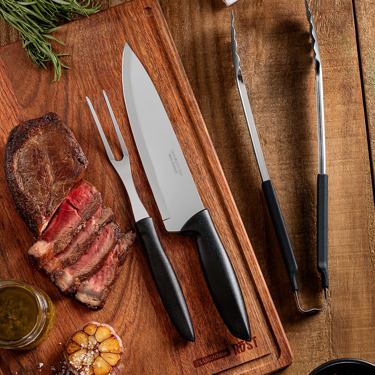 TRAMONTINA - Juego Para Asado Tramontina Plenus de acero inoxidable y mangos de polipropileno marrón 3 piezas