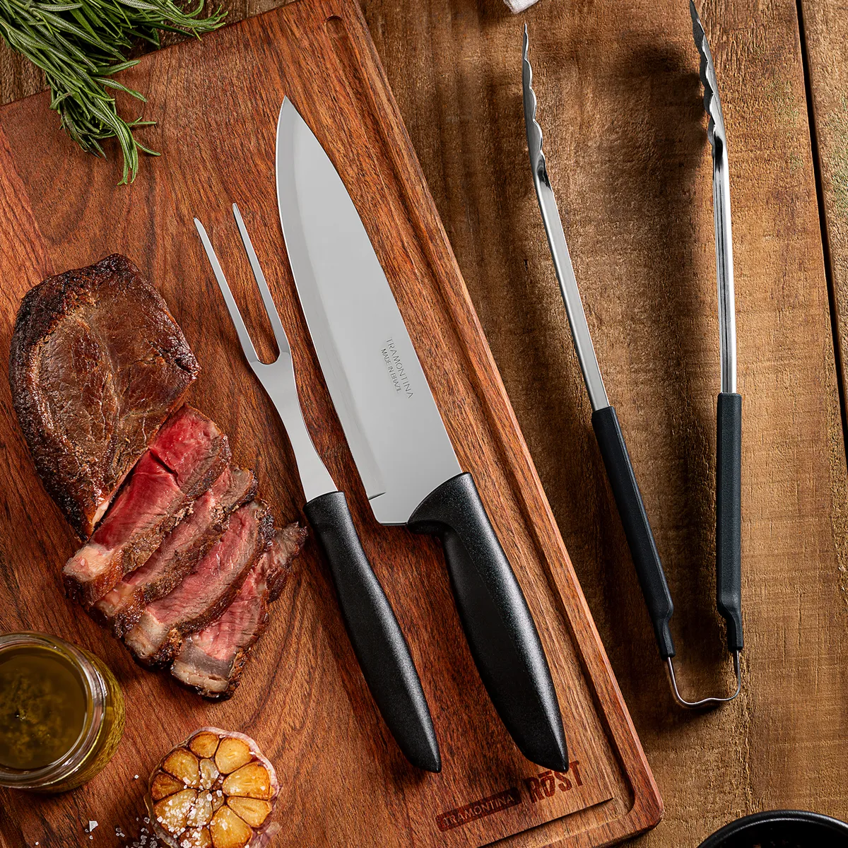 TRAMONTINA - Juego Para Asado Tramontina Plenus de acero inoxidable y mangos de polipropileno marrón 3 piezas