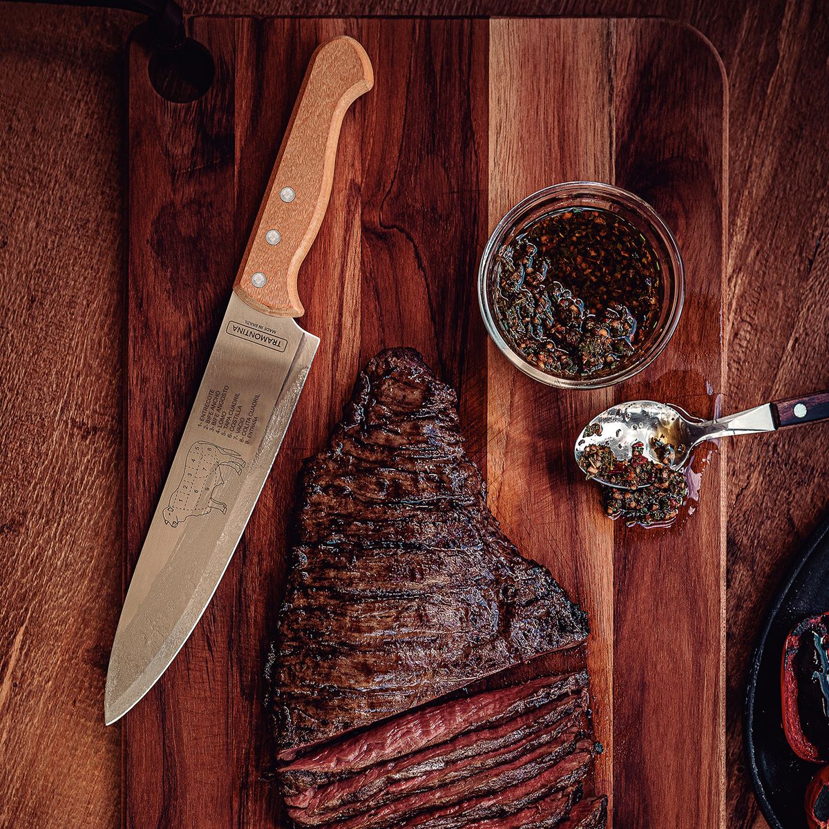 TRAMONTINA - Juego Para Asado Tramontina de acero inoxidable y mangos de madera natural 3 piezas