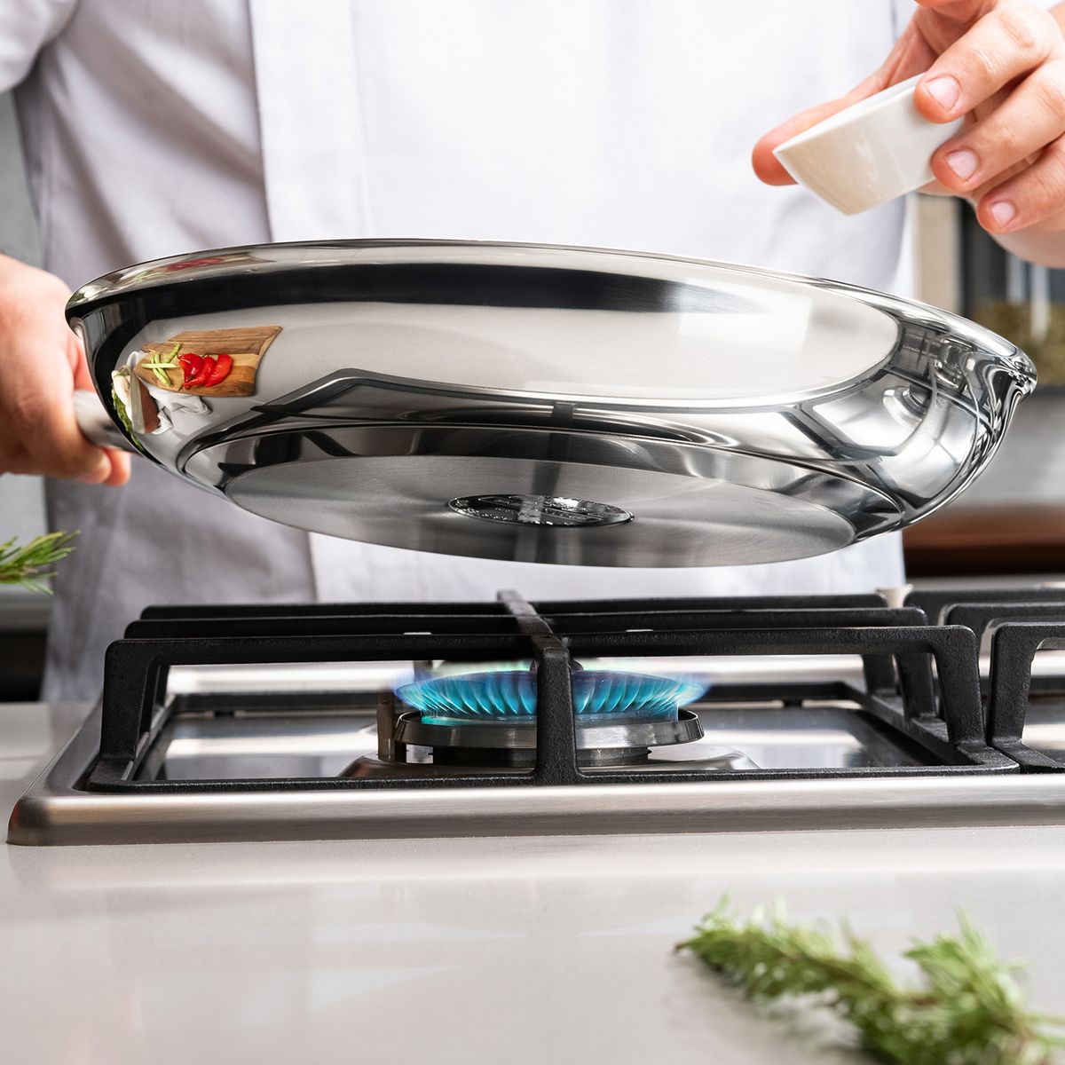 TRAMONTINA - Sartén Tramontina Professional baja de acero inoxidable con fondo triple revestimiento interno antiadherente, de 30 cm y 2,9 L