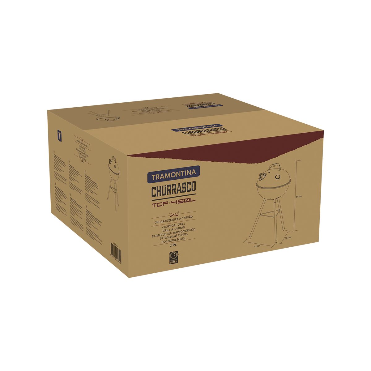 TRAMONTINA - Grill a carbón Tramontina TCP-450L con tapa de acero esmaltado y termómetro
