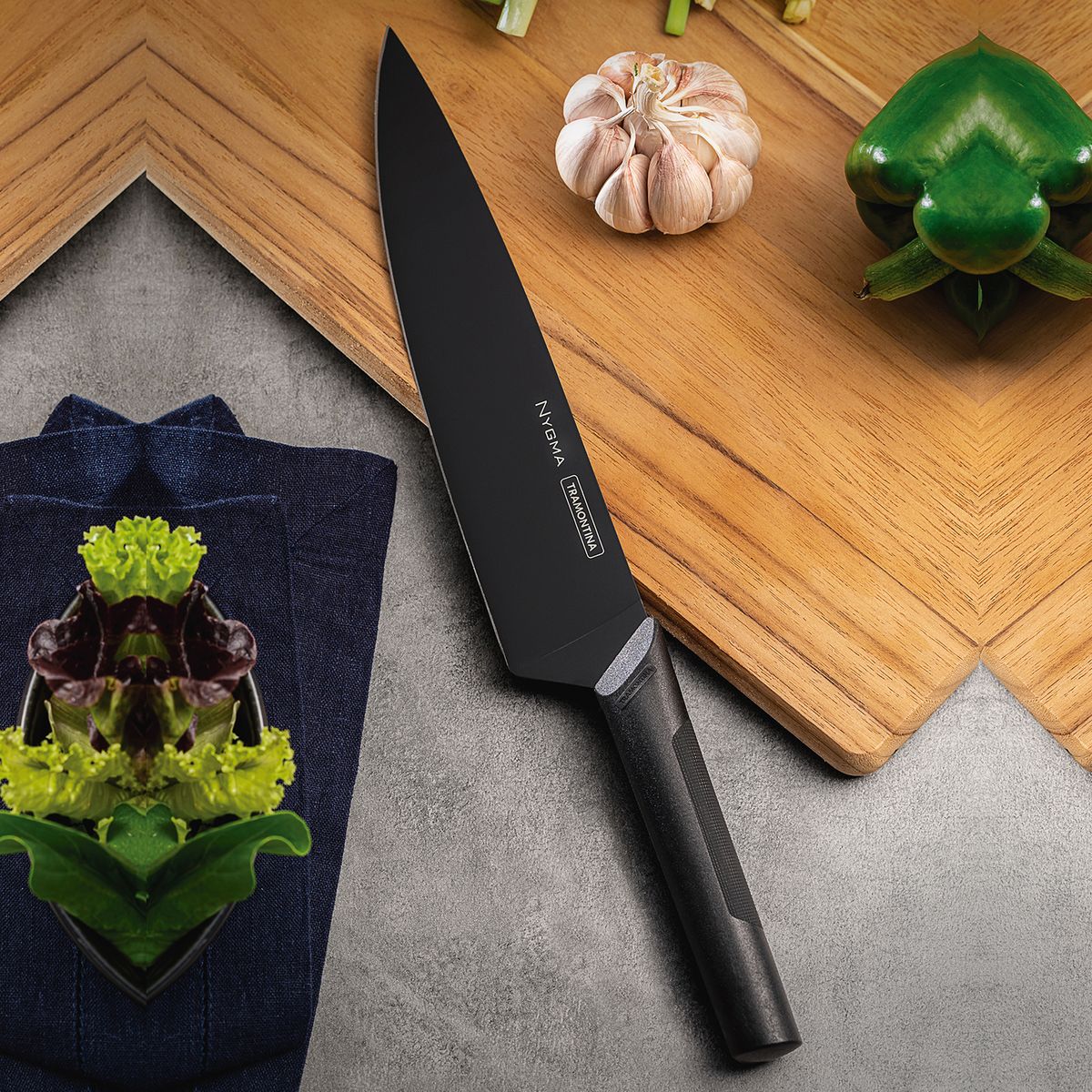 TRAMONTINA - Cuchillo 8" de chef Tramontina Nygma de acero inoxidable y mango de polipropileno texturizado negro