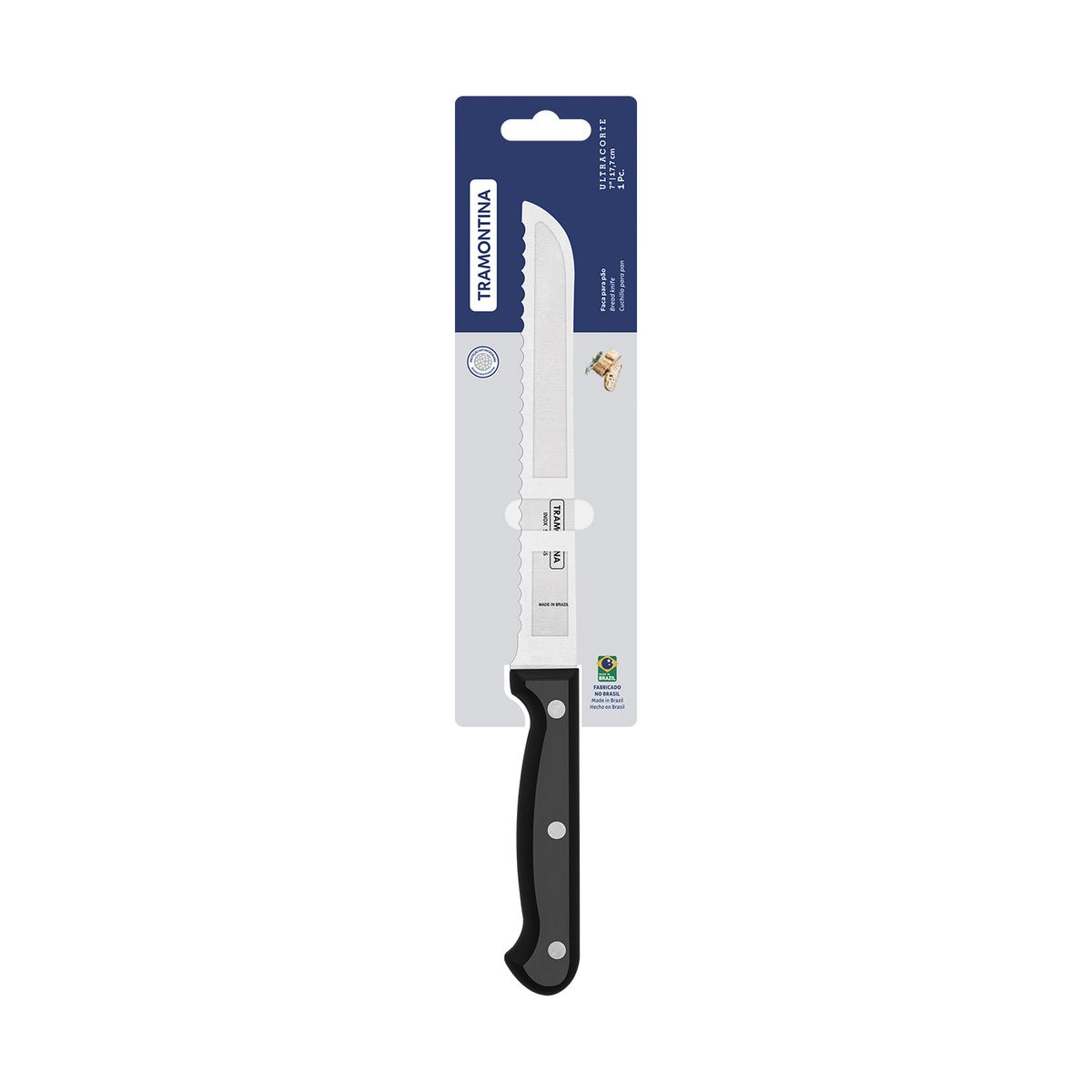 TRAMONTINA - Cuchillo 7" para pan Tramontina Ultracorte de acero inoxidable con mango de polipropileno negro