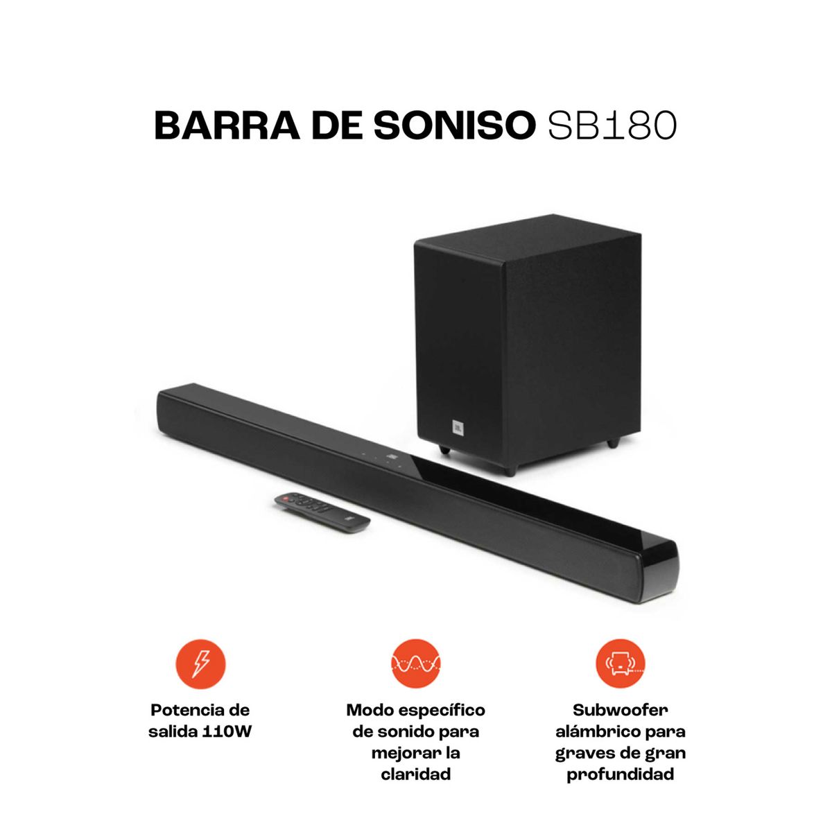 JBL - Barra de sonido JBL SB180BLKBR2