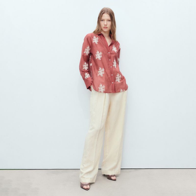 MANGO - Camisa Mujer con Bordado Manga larga MANGO