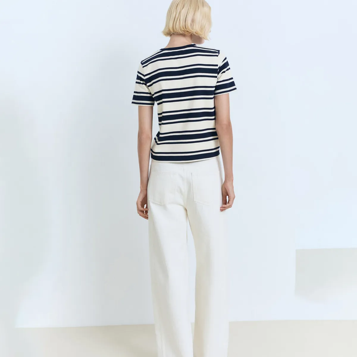 MANGO - Camiseta Mujer de Rayas Manga corta de Algodón Mango