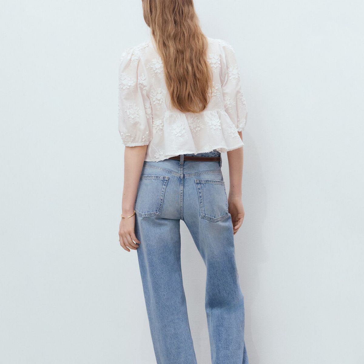 MANGO - Blusa Mujer con Bordado Manga 3/4 de Algodón MANGO