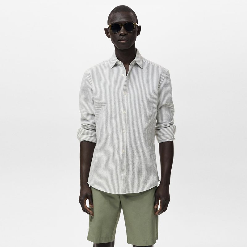 MANGO - Camisa Hombre de Rayas Manga larga de Algodón MANGO 
