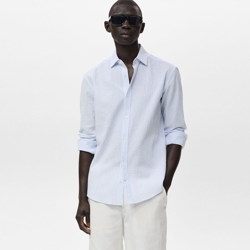 MANGO - Camisa Hombre de Rayas Manga larga de Algodón MANGO 