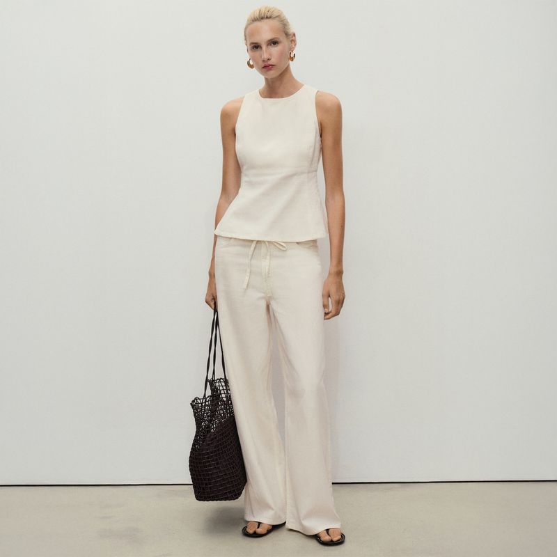 MANGO - Pantalón Wide leg Mujer Tiro medio Mango