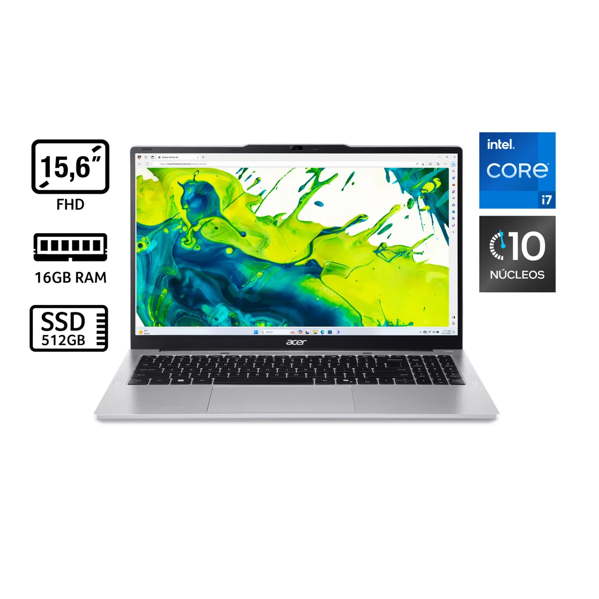 ACER - Portátil Aspire Acer | Intel Core i7 | 16GB de RAM | 512GB SSD de Almacenamiento | Windows 11 | Pantalla 15.6 pulgadas | AL15-72P-74ND | Computador portátil