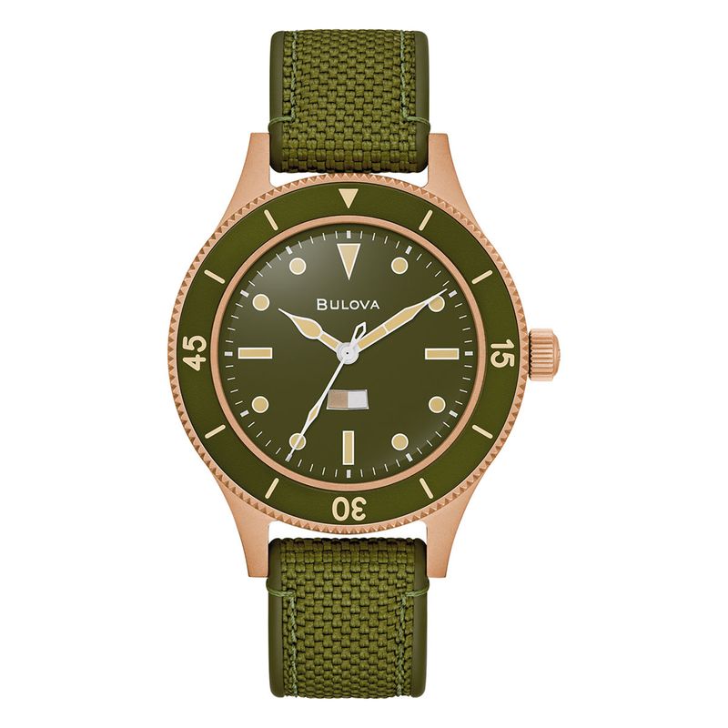 BULOVA - Reloj Bulova Hombre Automático Mil Ships. Reloj Nailon Verde 98A324