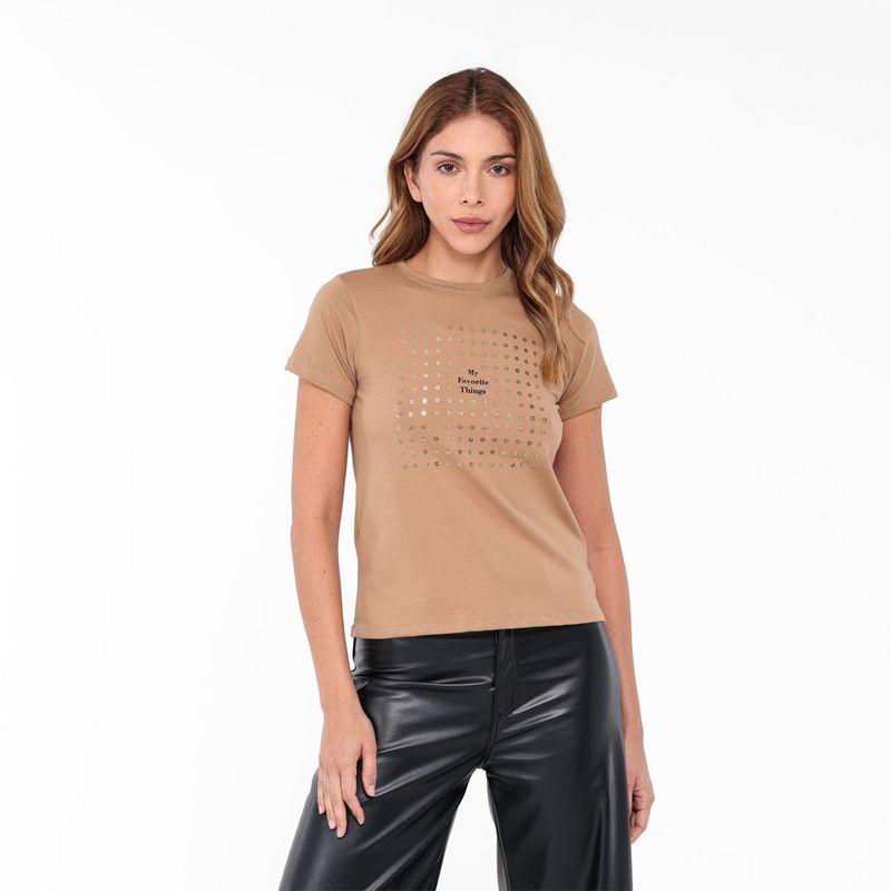 MOSSIMO - Camiseta Mujer con Estampado Manga corta de Algodón Mossimo