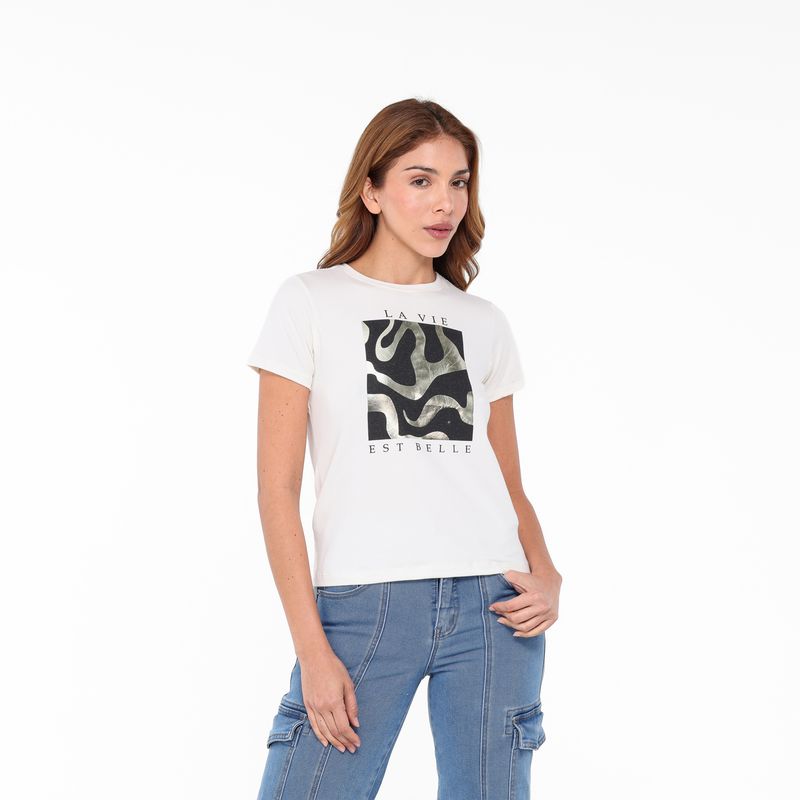 MOSSIMO - Camiseta Mujer con Estampado Manga corta de Algodón Mossimo