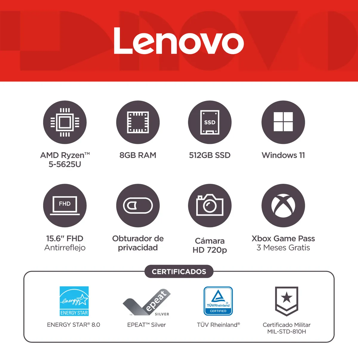 LENOVO - Portátil Lenovo Ideapad Slim 3 | AMD Ryzen 5| 8GB de RAM | 512GB SSD de Almacenamiento | Windows 11 | Pantalla 15.6 pulgadas | IP Slim 3 | Computador Portátil