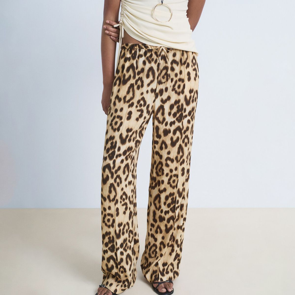MANGO - Pantalón Recto Mujer Tiro medio Animal print Mango