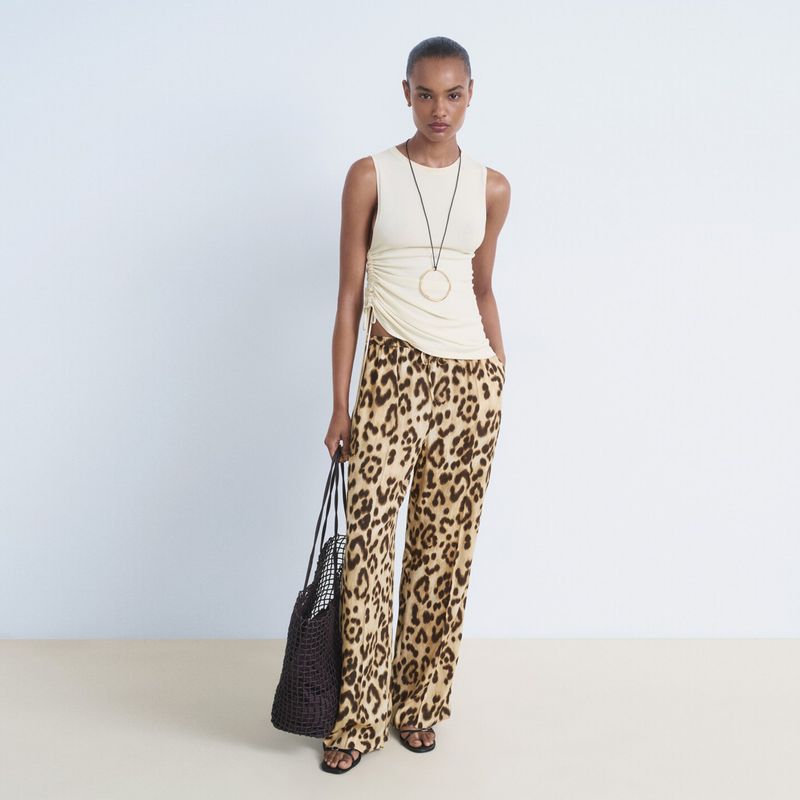 MANGO - Pantalón Recto Mujer Tiro medio Animal print Mango
