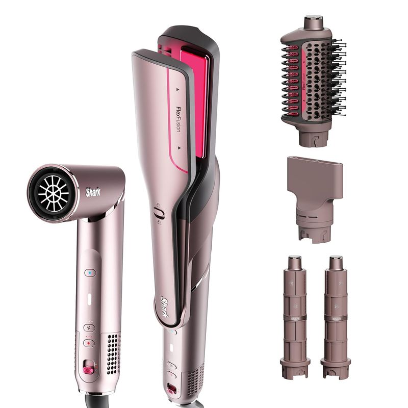 SHARK - Multiestilizador Shark FlexFusion Cabello Liso | Incluye Plancha y 4 Accesorios | Seca, Alisa y Ondula | Sistema de Aire y Cerámica | 1500W | HD641S