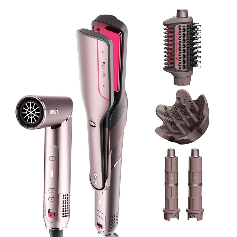 SHARK - Multiestilizador Shark FlexFusion Cabello Rizado y Ondulado | Incluye plancha y 4 Accesorios | Sistema de Aire y Cerámica | 1500W | HD642S