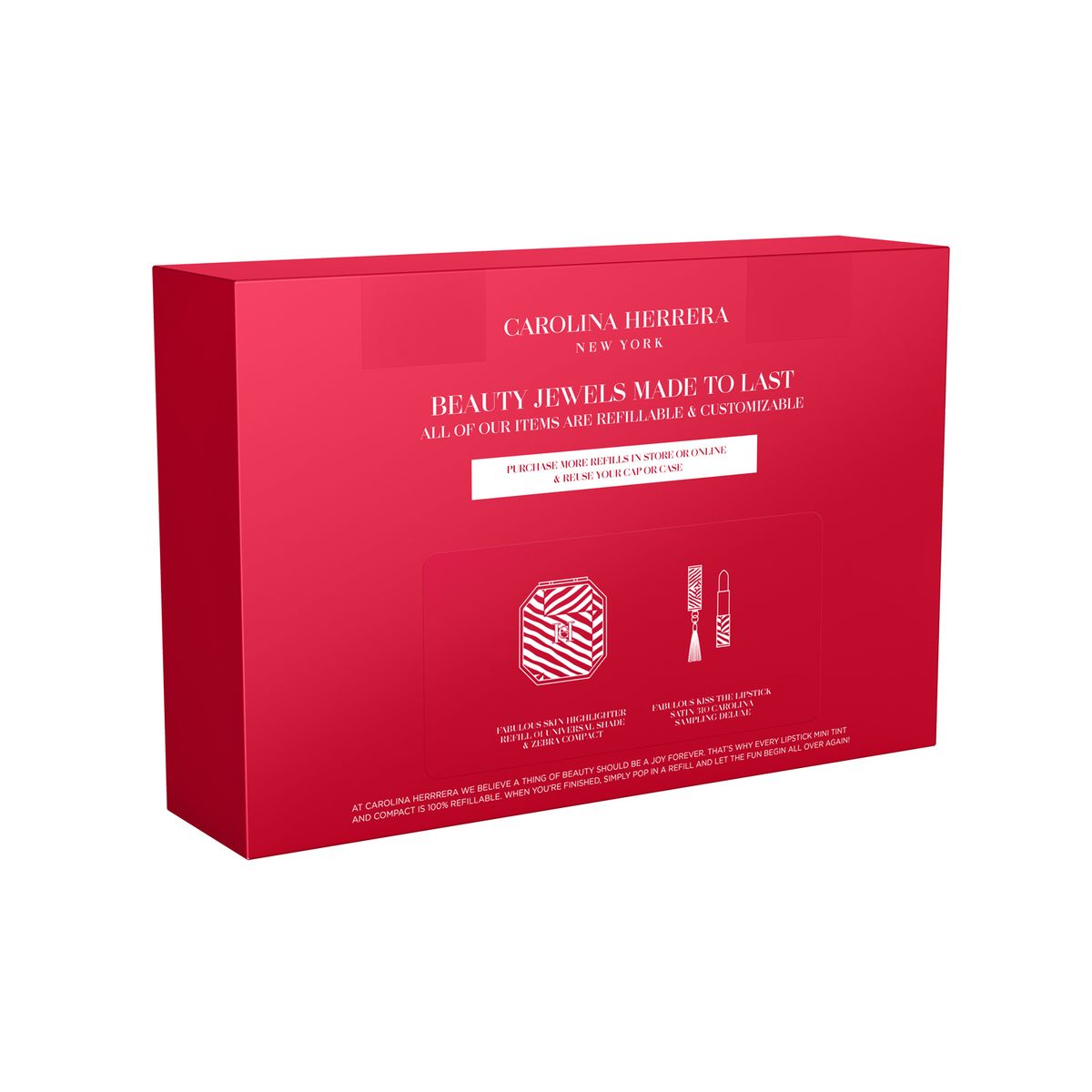 CAROLINA HERRERA - Set de maquillaje estuche compacto de zebra+ Fabulous Skin Iluminador 01 Universal Shade+ Fabulous Kiss Lipstick Satin 310 Carolina Herrera incluye 3 productos