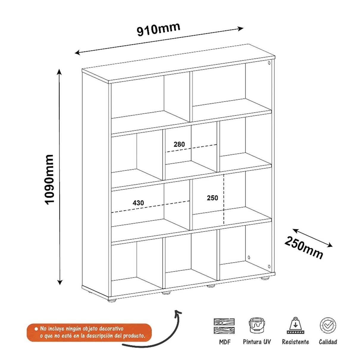 BERTOLINI - Biblioteca Estante Book 109 cm con 10 Entrepaños - Mueble