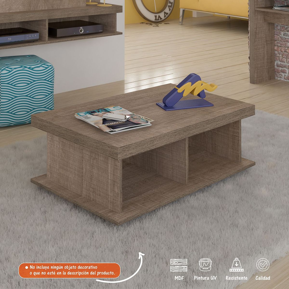 BERTOLINI - Mesa de Centro Moderna Rectangular  en Aglomerado MDP  90 x 35 x 59 cm Bertolini  - Mueble