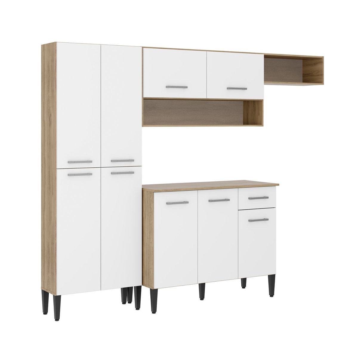 BERTOLINI - Cocina Integral Arizona De 230cm con meson en MDP Blanco con Roble