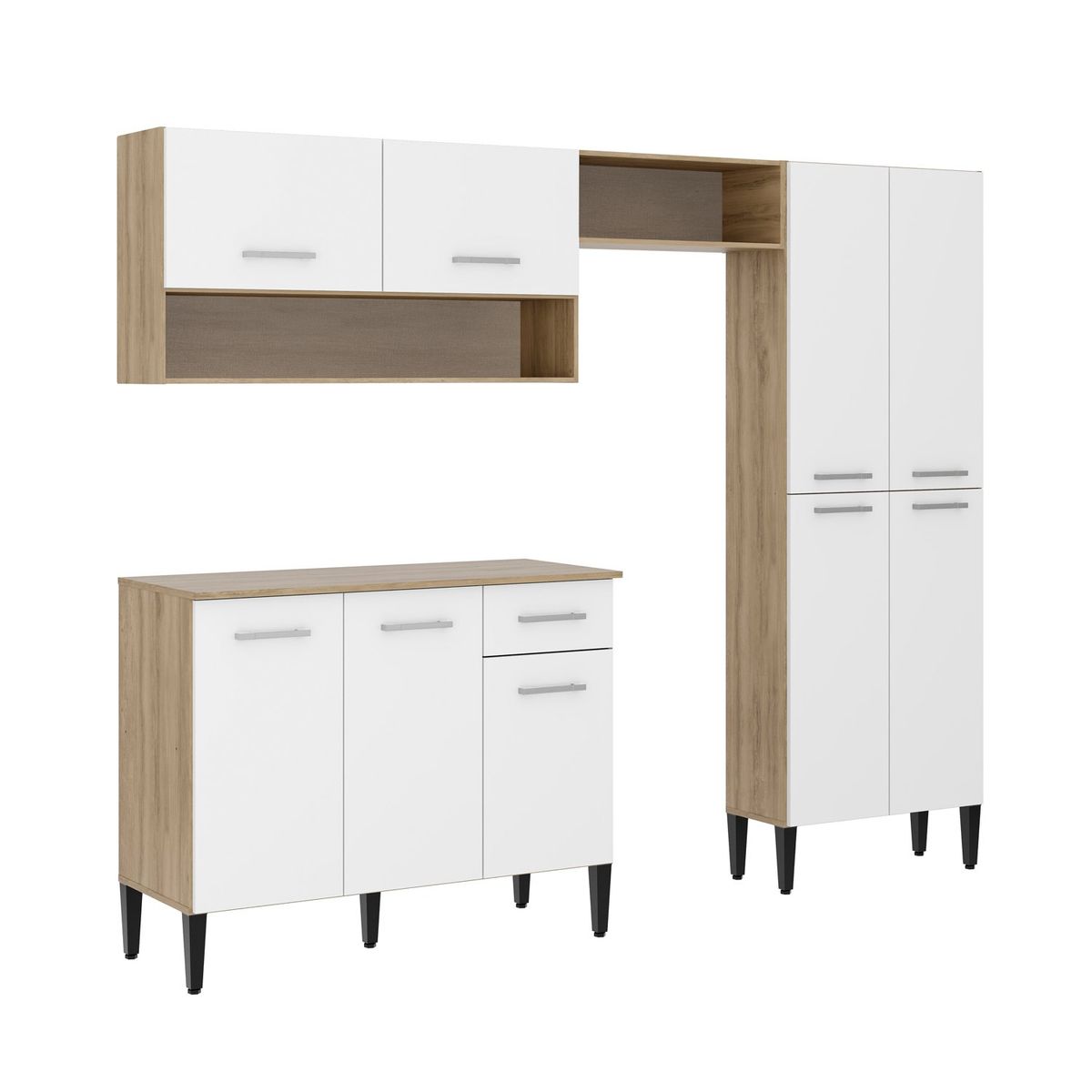 BERTOLINI - Cocina Integral Arizona De 230cm con meson en MDP Blanco con Roble