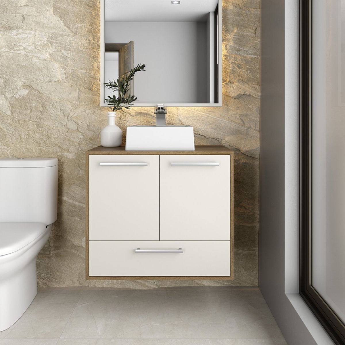 BERTOLINI - Mueble de baño de 70 cm en MDP Sin Lavamanos 2 Puertas 1 cajón