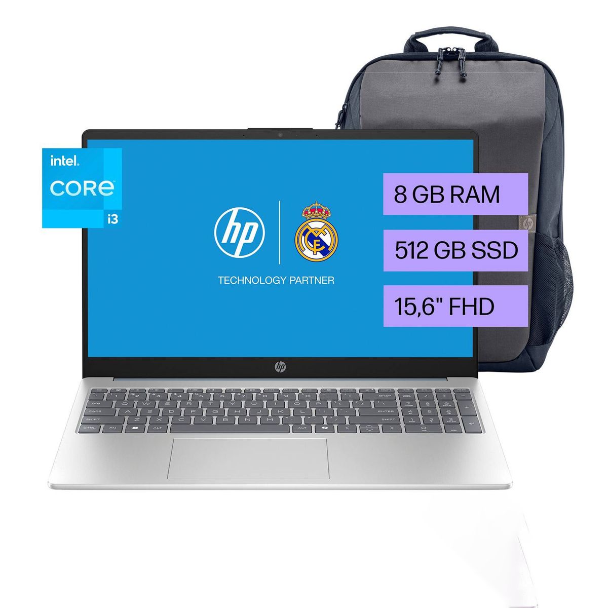 HP - Portátil HP |Intel Core i3 | 8 GB RAM | 512 GB SSD Almacenamiento| 15.6 pulgadas | Windows 11 Home |15-fd0235la | Computador portátil