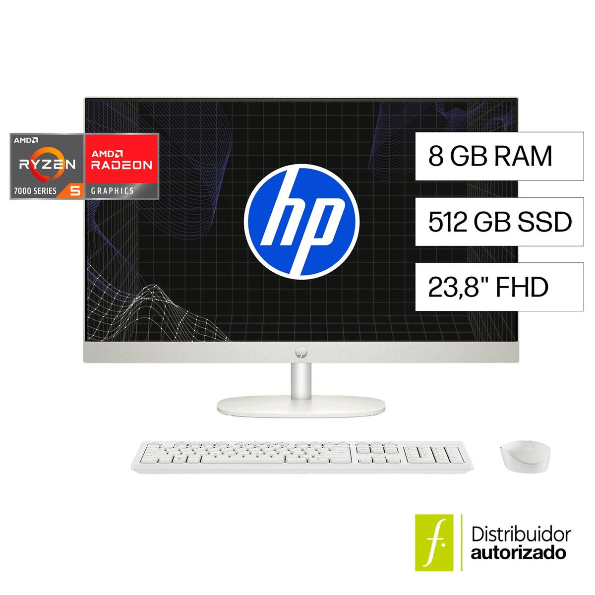 HP - HP All-in-One 24-cr0250la PC Windows 11 Home Single Language 23.8" AMD Ryzen¿ 5 8GB RAM 512GB SSD FHD Blanco nácar
