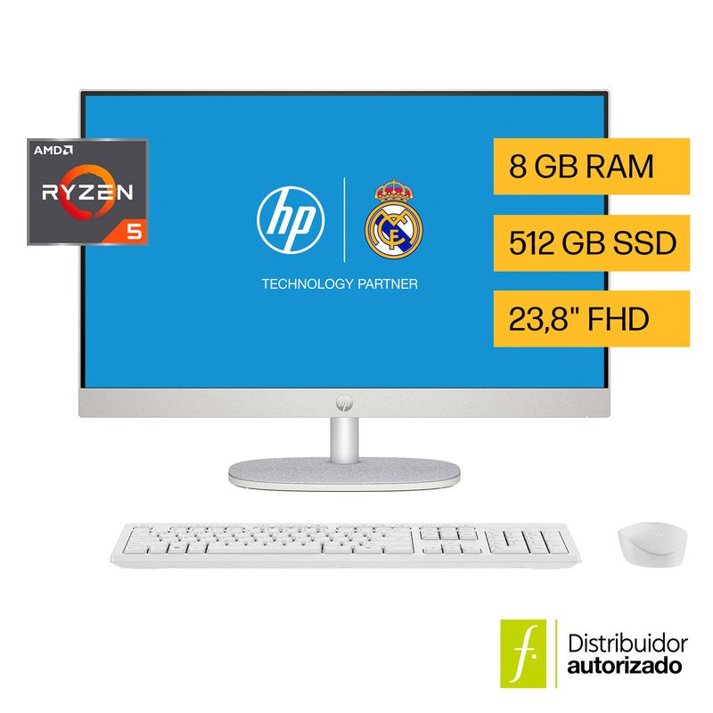 HP - HP All-in-One 24-cr0250la PC Windows 11 Home Single Language 23.8" AMD Ryzen¿ 5 8GB RAM 512GB SSD FHD Blanco nácar 