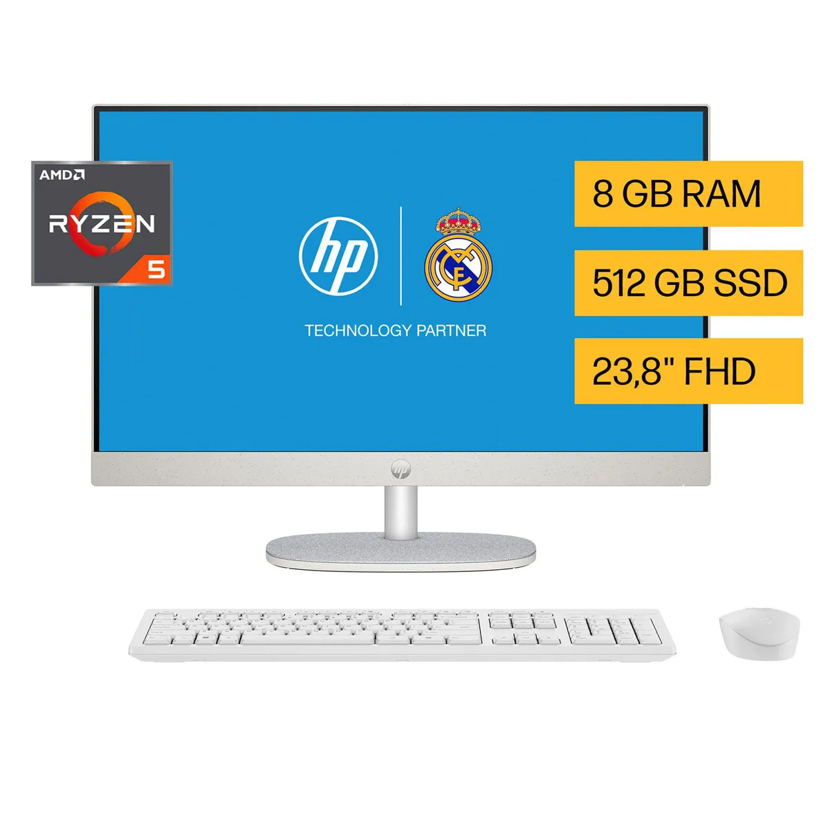 HP - HP All-in-One 24-cr0250la PC Windows 11 Home Single Language 23.8" AMD Ryzen¿ 5 8GB RAM 512GB SSD FHD Blanco nácar 