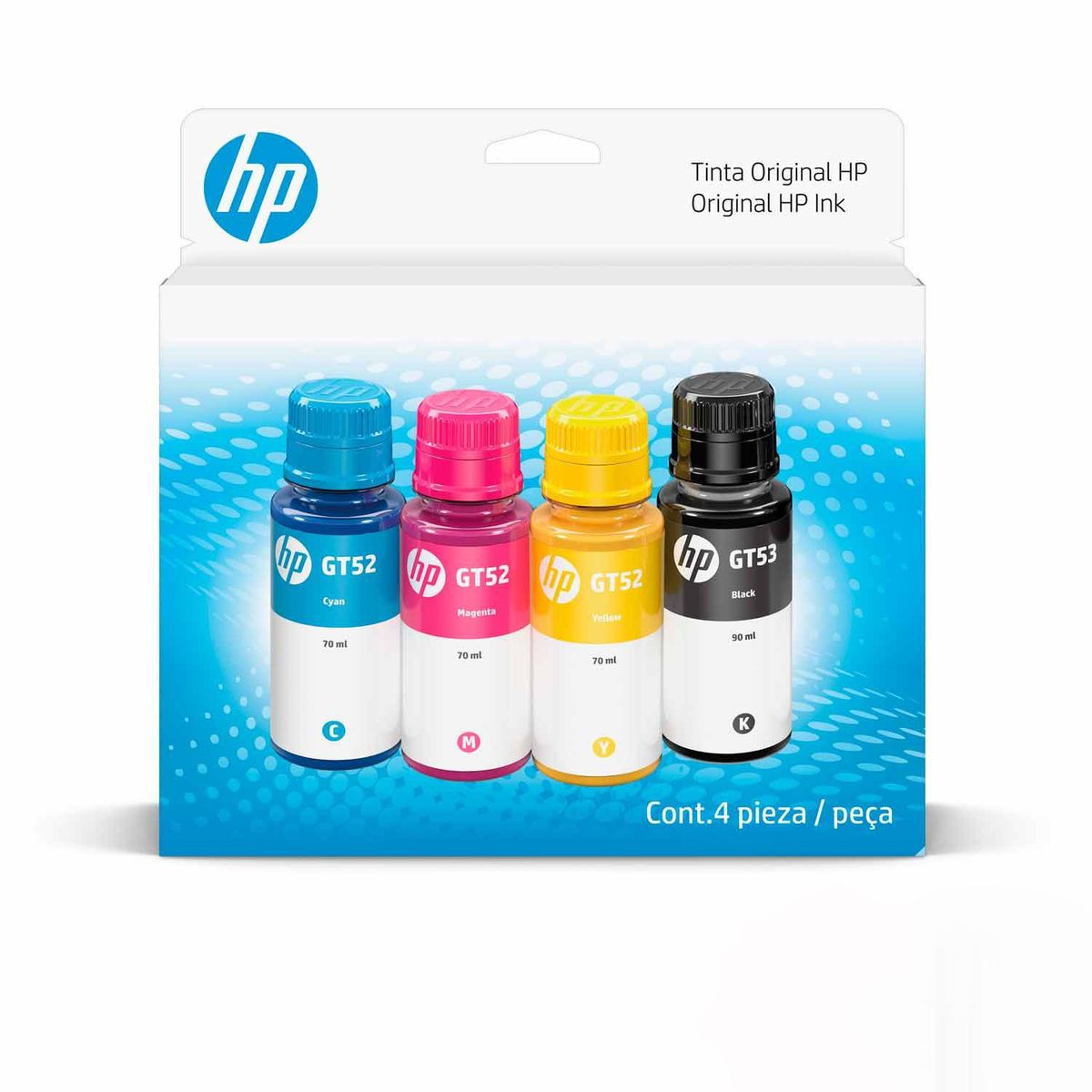 HP - Kit de botellas de Tinta HP X 4 GT53 | GT52 Negro | Color Original