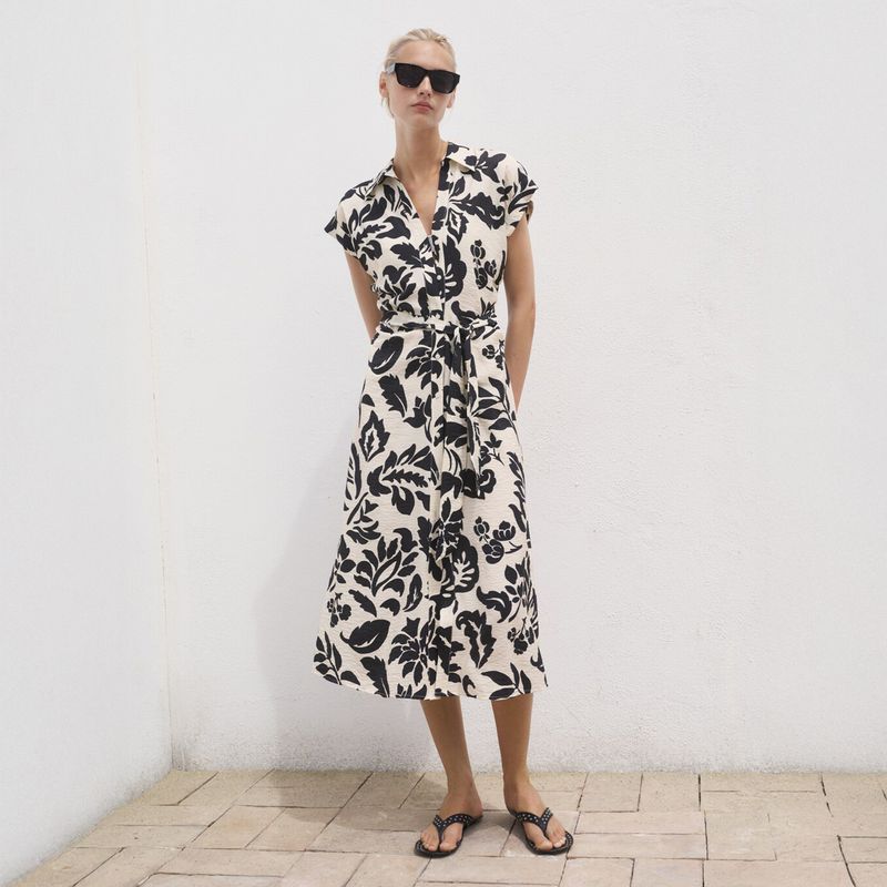 MANGO - Vestido Medio con Flores para Mujer Mango
