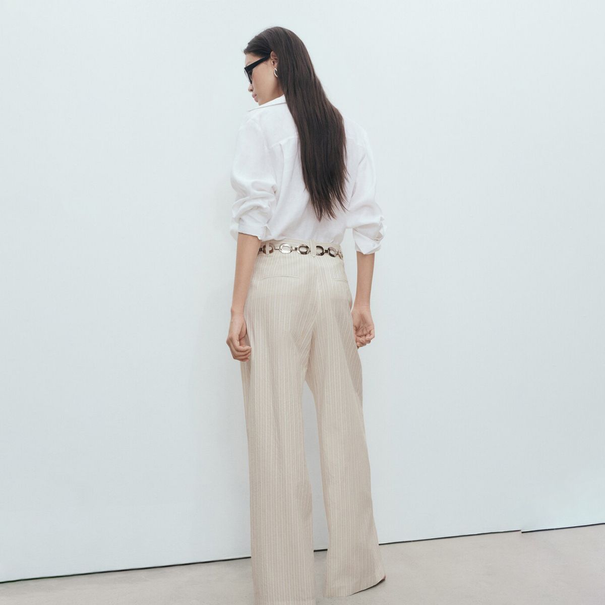 MANGO - Pantalón Wide leg Mujer Tiro medio de Rayas Mango