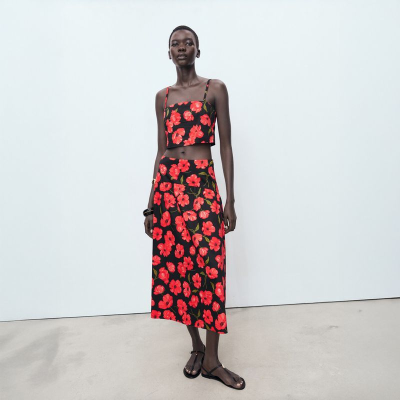 MANGO - Top Mujer con Flores Sin mangas de Algodón Mango